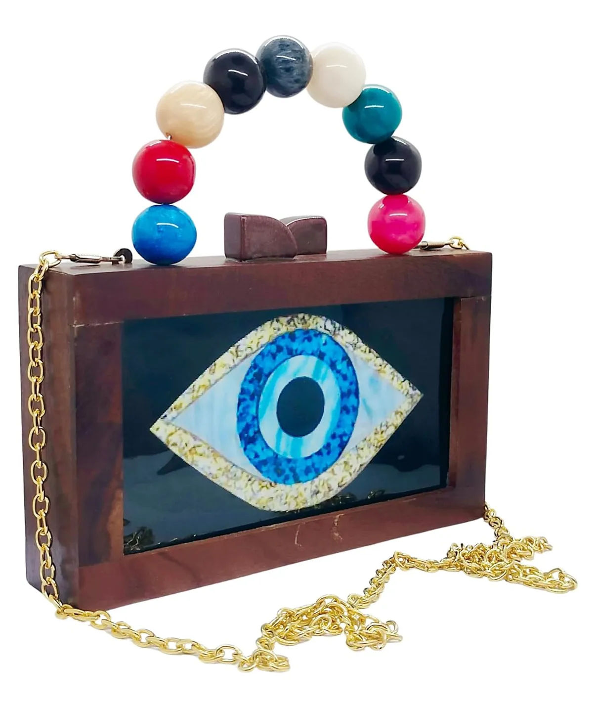 Avani Brown Wooden Slim Rectangular Clutch Bag